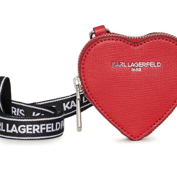 NEW! Karl Lagerfeld Heart Zip Coin Purse / Lanyard -Red/ Pink/ White/ Black - Picture 13 of 14